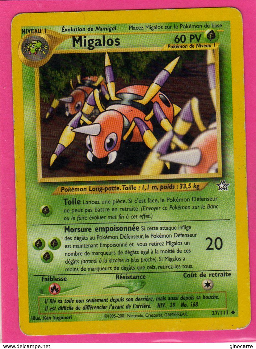 Carte Pokemon Francaise 1995 Wizards Neo Genesis 27/111 Migalos 60pv Bon Etat - Wizards