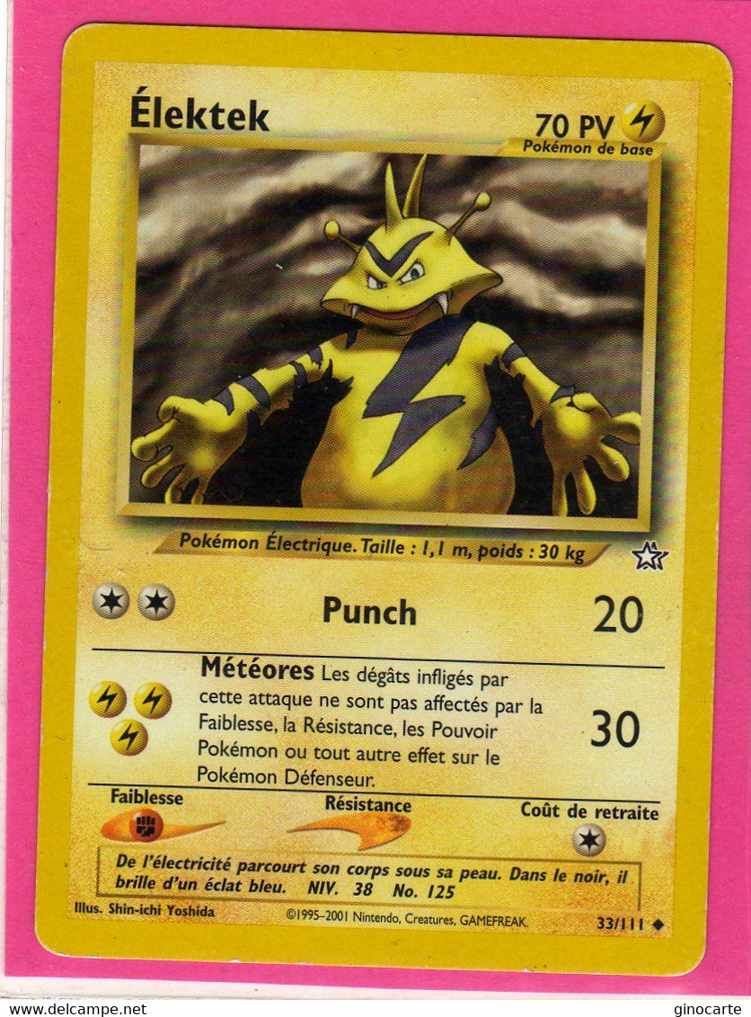 Carte Pokemon Francaise 1995 Wizards Neo Genesis 33/111 Elektek 70pv Neuve - Wizards