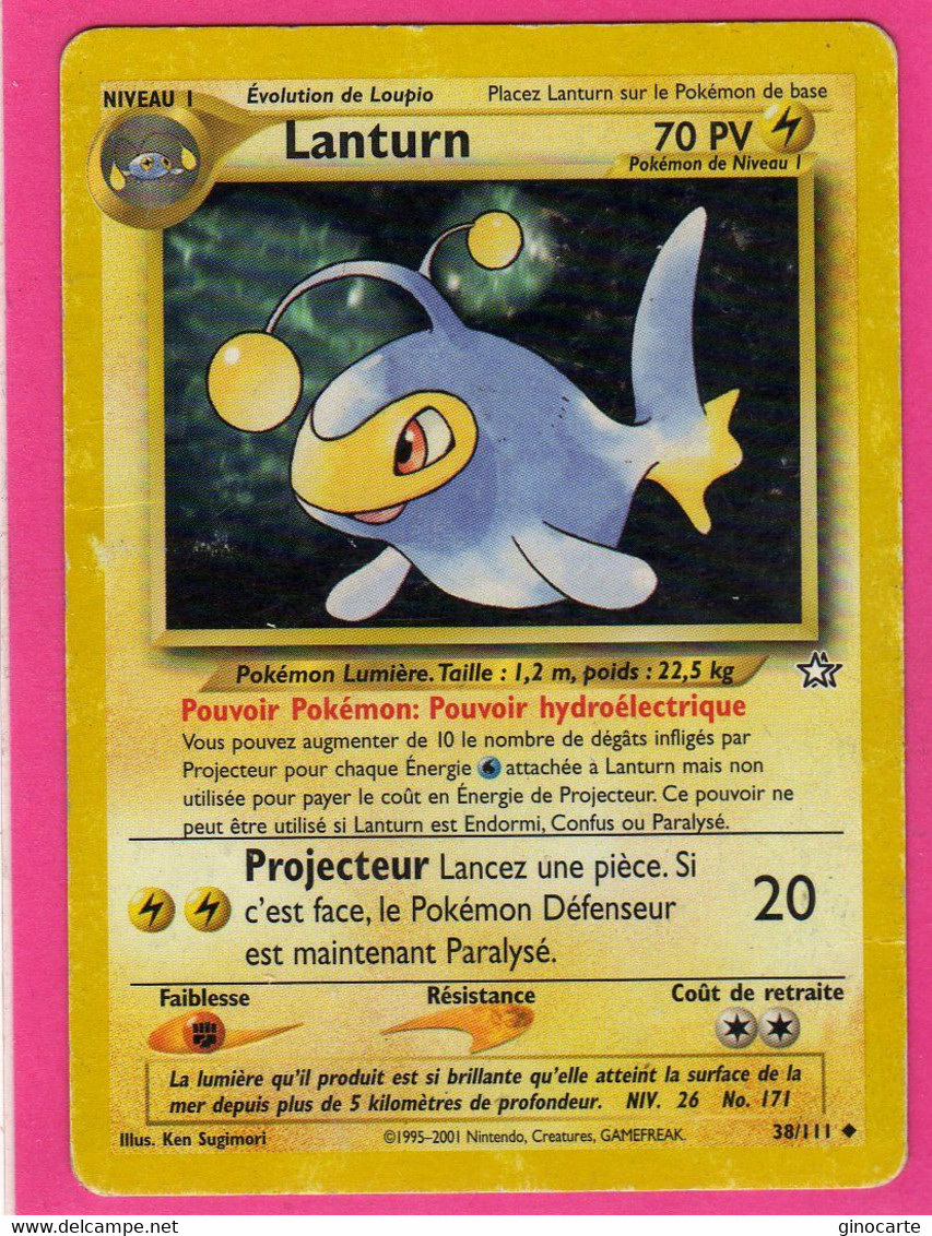 Carte Pokemon Francaise 1995 Wizards Neo Genesis 38/111 Lanturn 70pv Bon Etat - Wizards