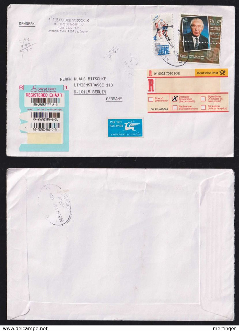 Israel 2000 Registered Big Size Cover JERUSALEM X BERLIN Germany - Covers & Documents