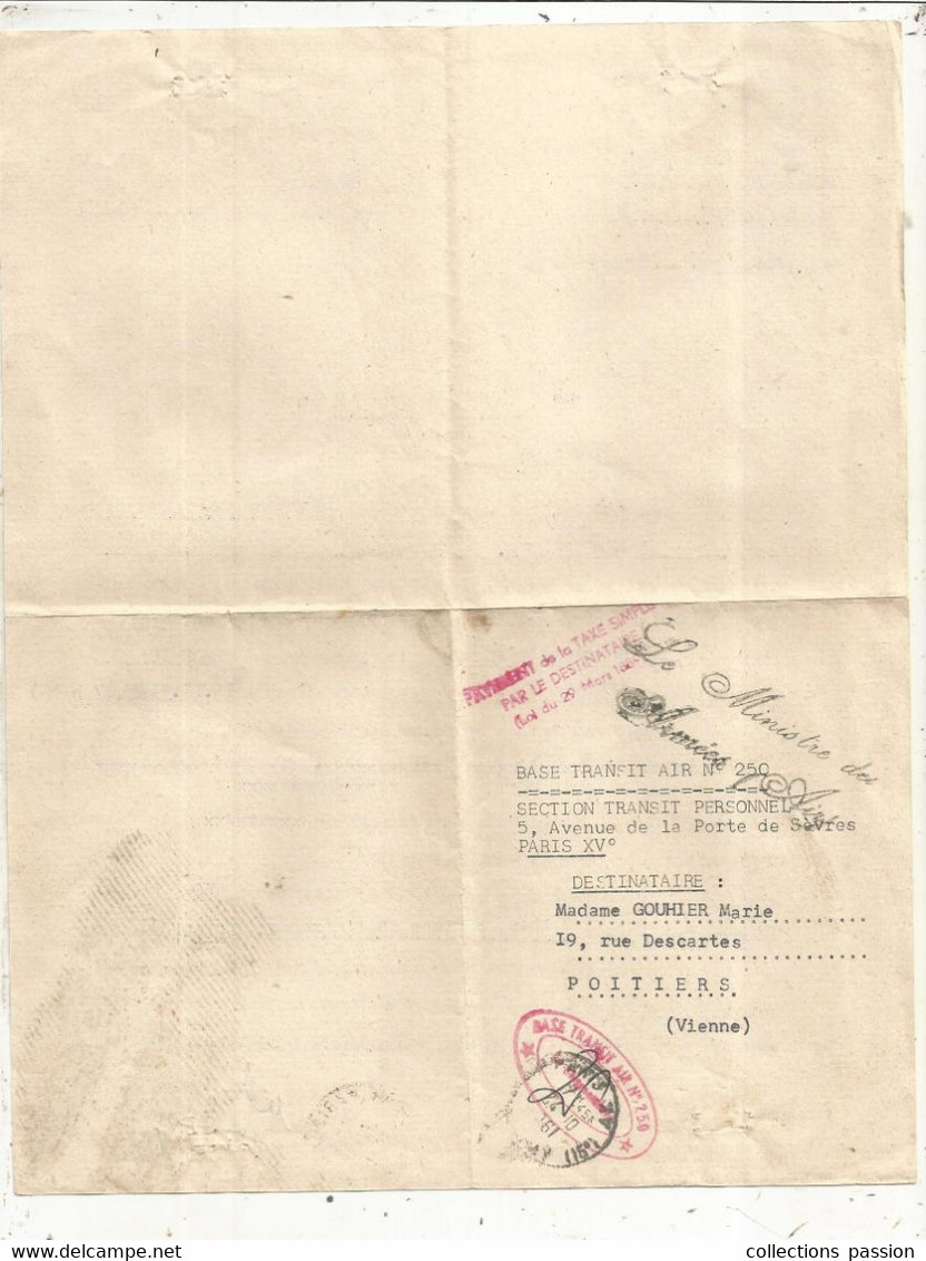 CONVOCATION Pour Embarquement Pour COLOMB-BECHAR, Algérie,1961, Militaria, BASE TRANSIT N° 250, 3 Scans, Frais Fr 1.85 E - Ohne Zuordnung