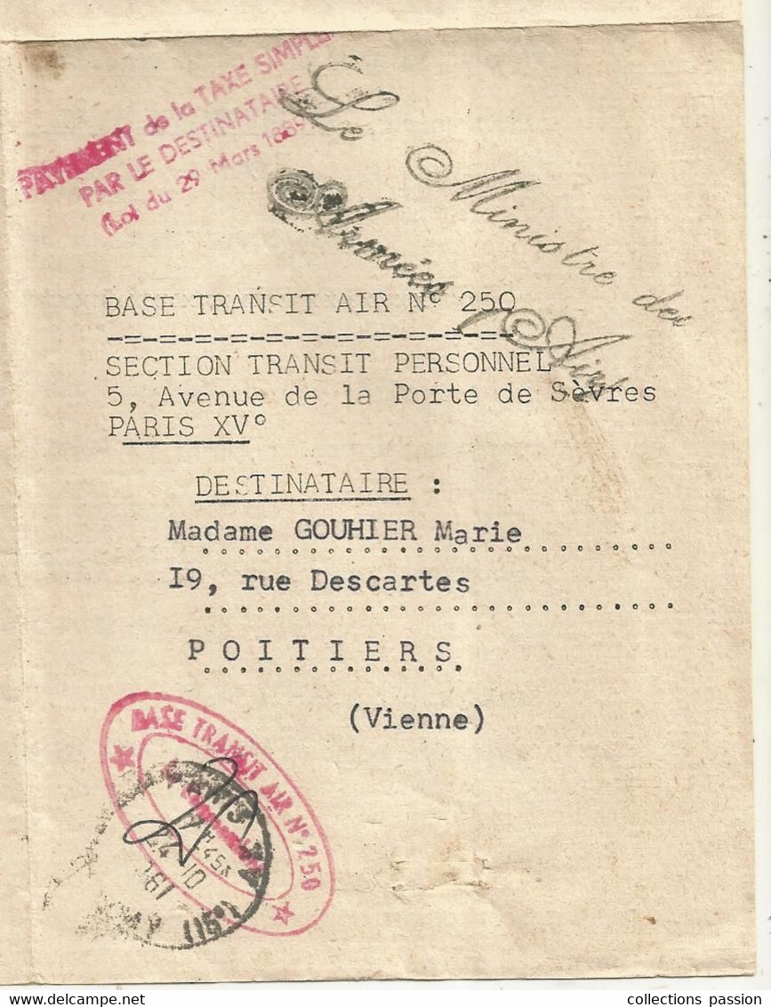 CONVOCATION Pour Embarquement Pour COLOMB-BECHAR, Algérie,1961, Militaria, BASE TRANSIT N° 250, 3 Scans, Frais Fr 1.85 E - Ohne Zuordnung