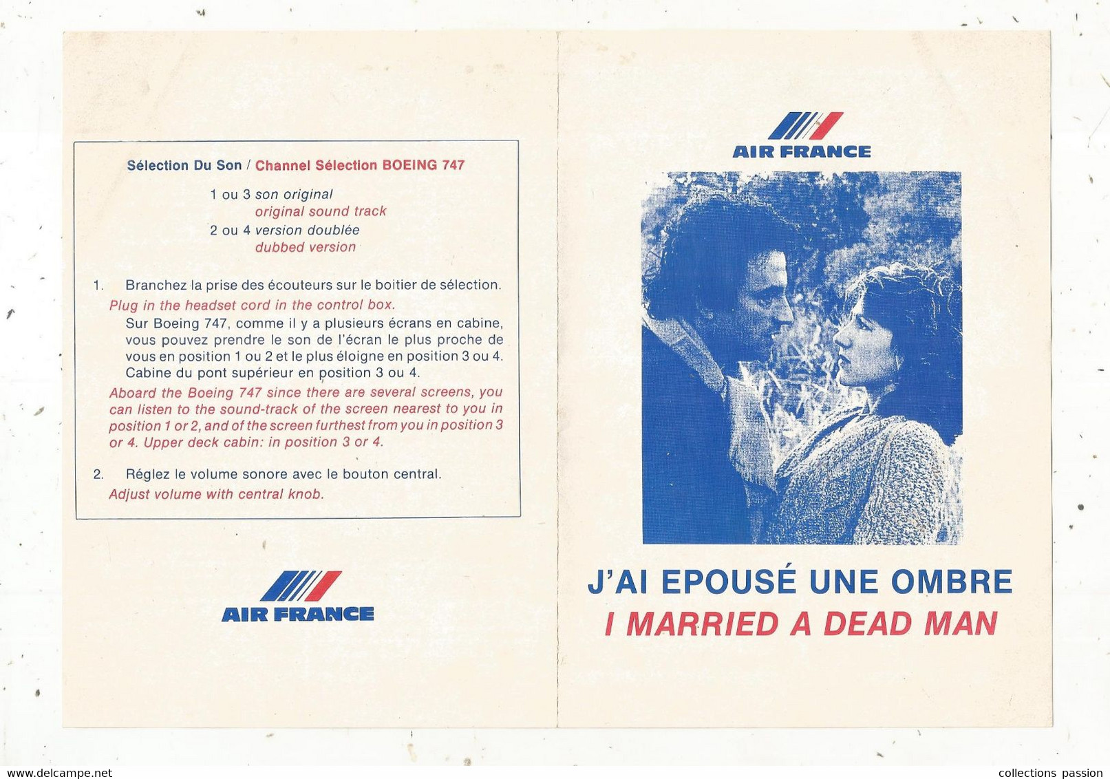 Programme Cinéma BOEING 747, AIR FRANCE, J'ai épousé Une Ombre, 2 Scans, Frais Fr 1.75 E - Programma's