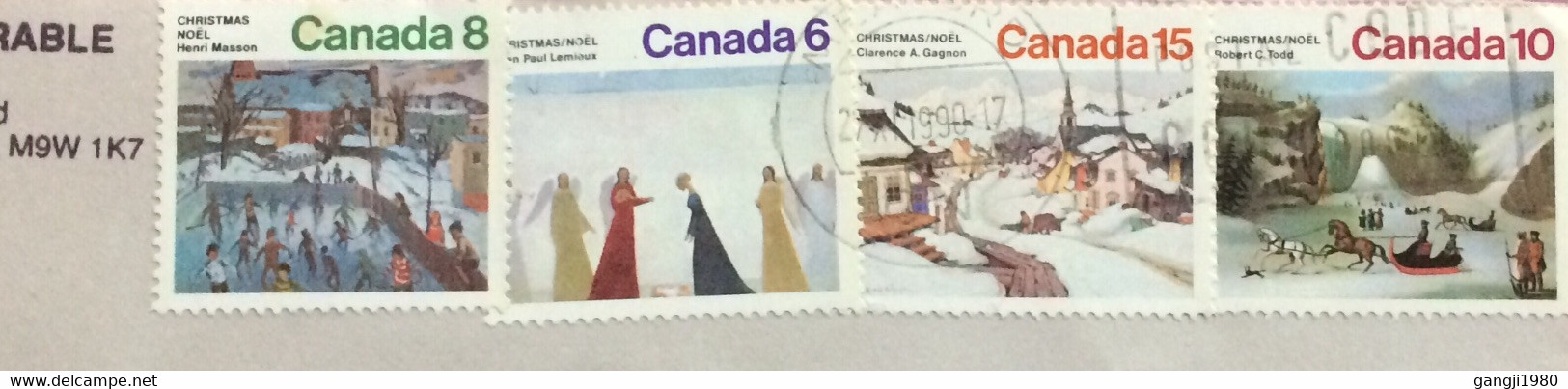 CANADA 1990, COVER USED TO USA, 1974 CHRISTMAS 4 DIFF STAMP, FULL SET, PAINTING, VILLAGE, MOUNTAIN,  ICE CONE, SKATES - Briefe U. Dokumente