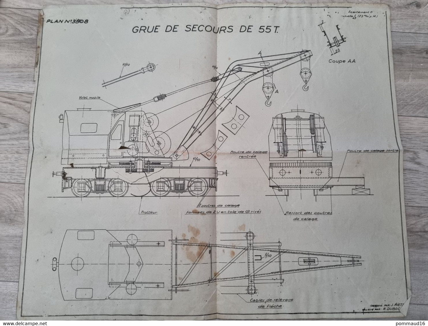 Plan N°3508, échelle 1/43 Grue De Secours De 55T, Dessiné Par J. Rietsch - Máquinas