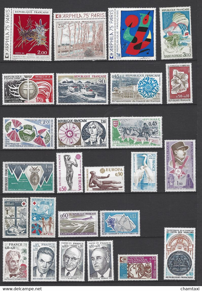 FRANCE 1974 ANNEE COMPLETE 47 TIMBRES + 1816a SANS BANDE DE PHOSPHORE 1816a TON TRES ROSE - 1970-1979