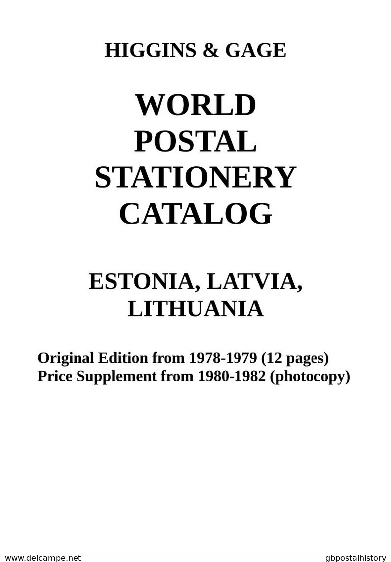 Higgins & Gage WORLD POSTAL STATIONERY CATALOG BALTIC STATES ESTONIA, LATVIA & LITHUANIA (PDF-File) - Autres & Non Classés