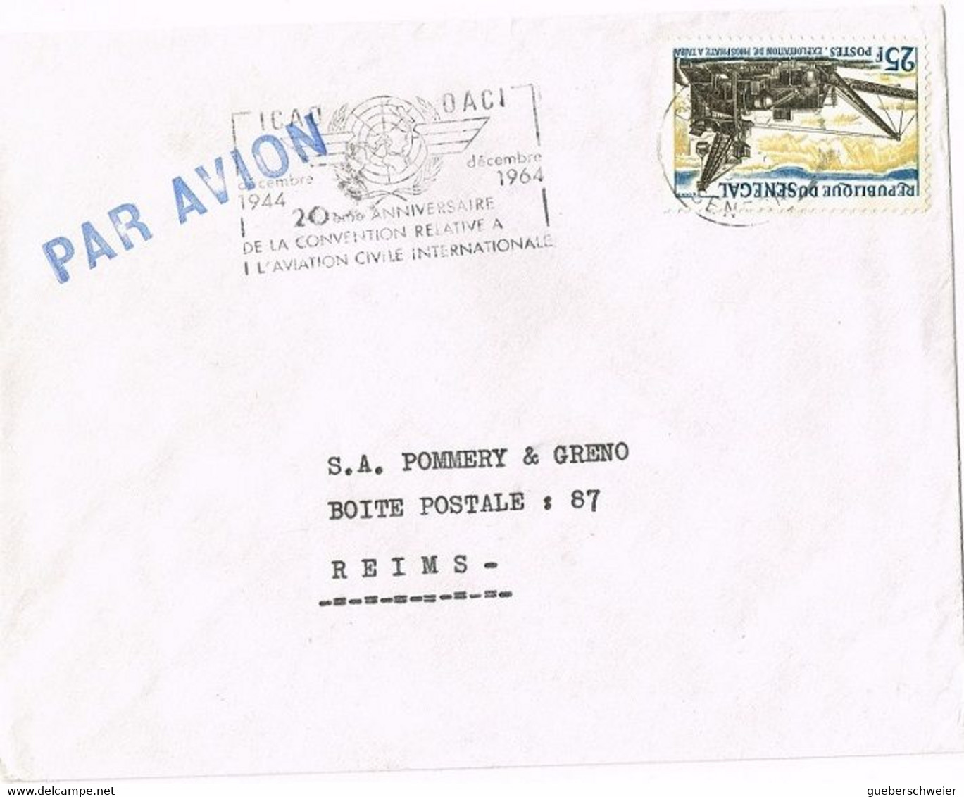 LA 190 - SENEGAL N° 236 Exploitation De Phosphate Sur Lettre Par Avion Pour Les Champagnes Pommery à Reims 1967 - Sénégal (1960-...)