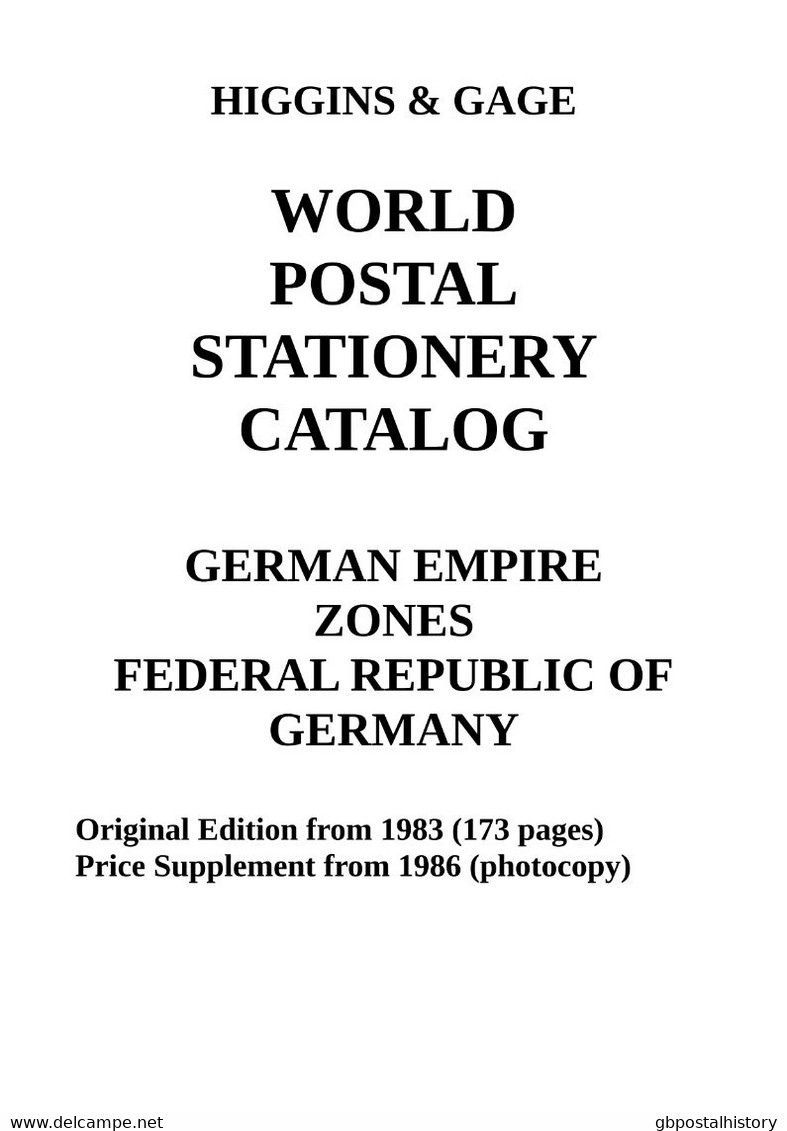 Higgins & Gage WORLD POSTAL STATIONERY CATALOG GERMAN EMPIRE, ZONES, FRG (PDF-File) - Germania