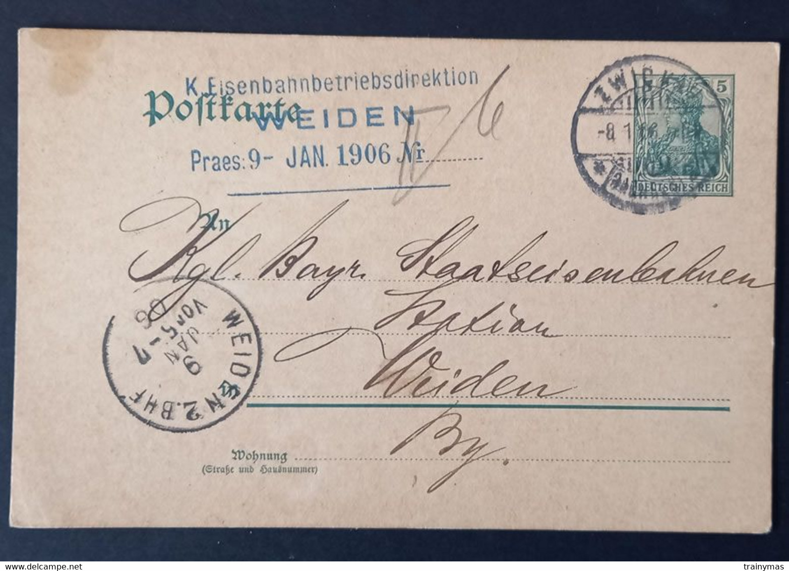 Postkarte Von 1906, Postamt Weiden, Gestempelt Mit Altersflecke, Lot 43 - Weiden I. D. Oberpfalz