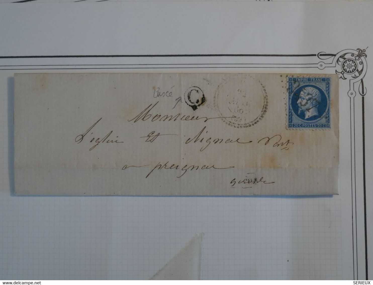 BN18 FRANCE BELLE LETTRE R 1866 LUNEZ?  A PREIGNAN+N° 22 + CACHET C  +AFFRANCH.INTERESSANT++ - 1862 Napoléon III