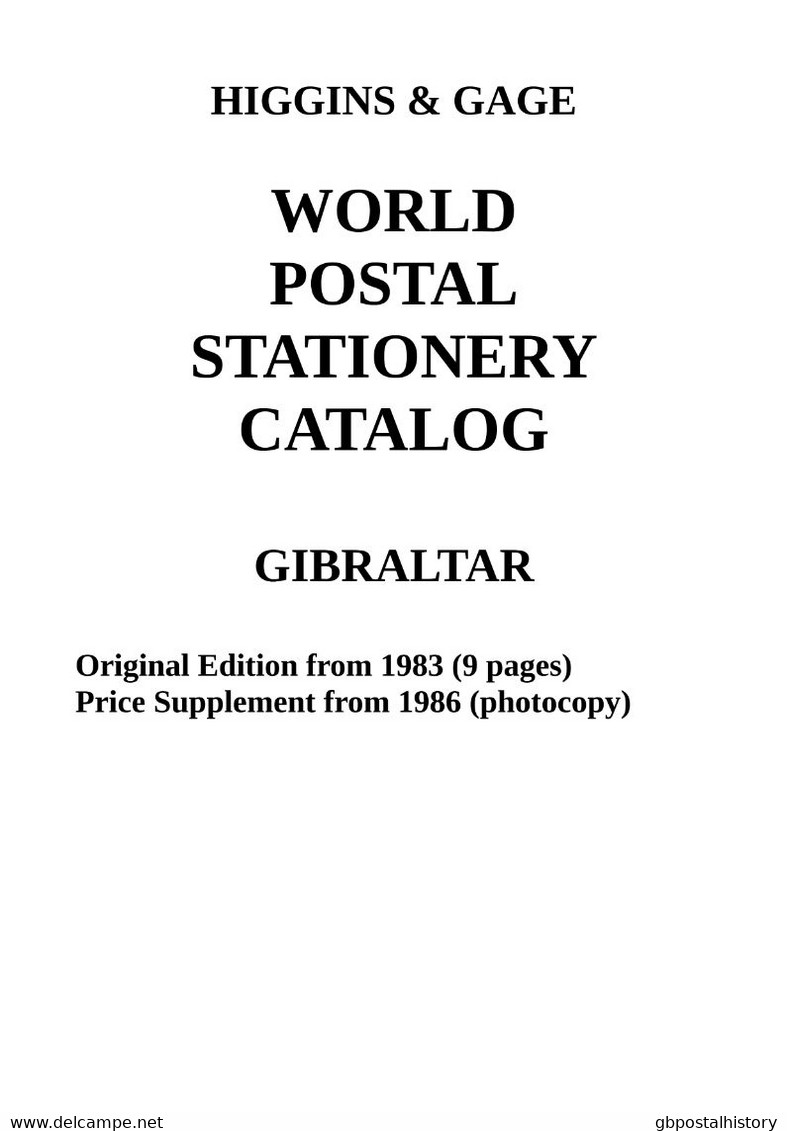 Higgins & Gage WORLD POSTAL STATIONERY CATALOG GIBRALTAR (PDF-File) - Other & Unclassified