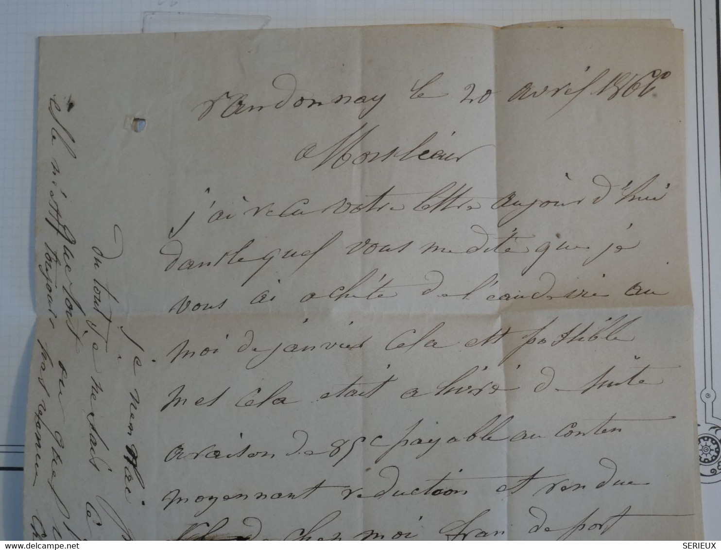 BN18 FRANCE BELLE LETTRE R 1866 RANDON..?  A PREIGNAC+N° 22 + CACHET PERLé +AFFRANCH.INTERESSANT++ - 1862 Napoleon III