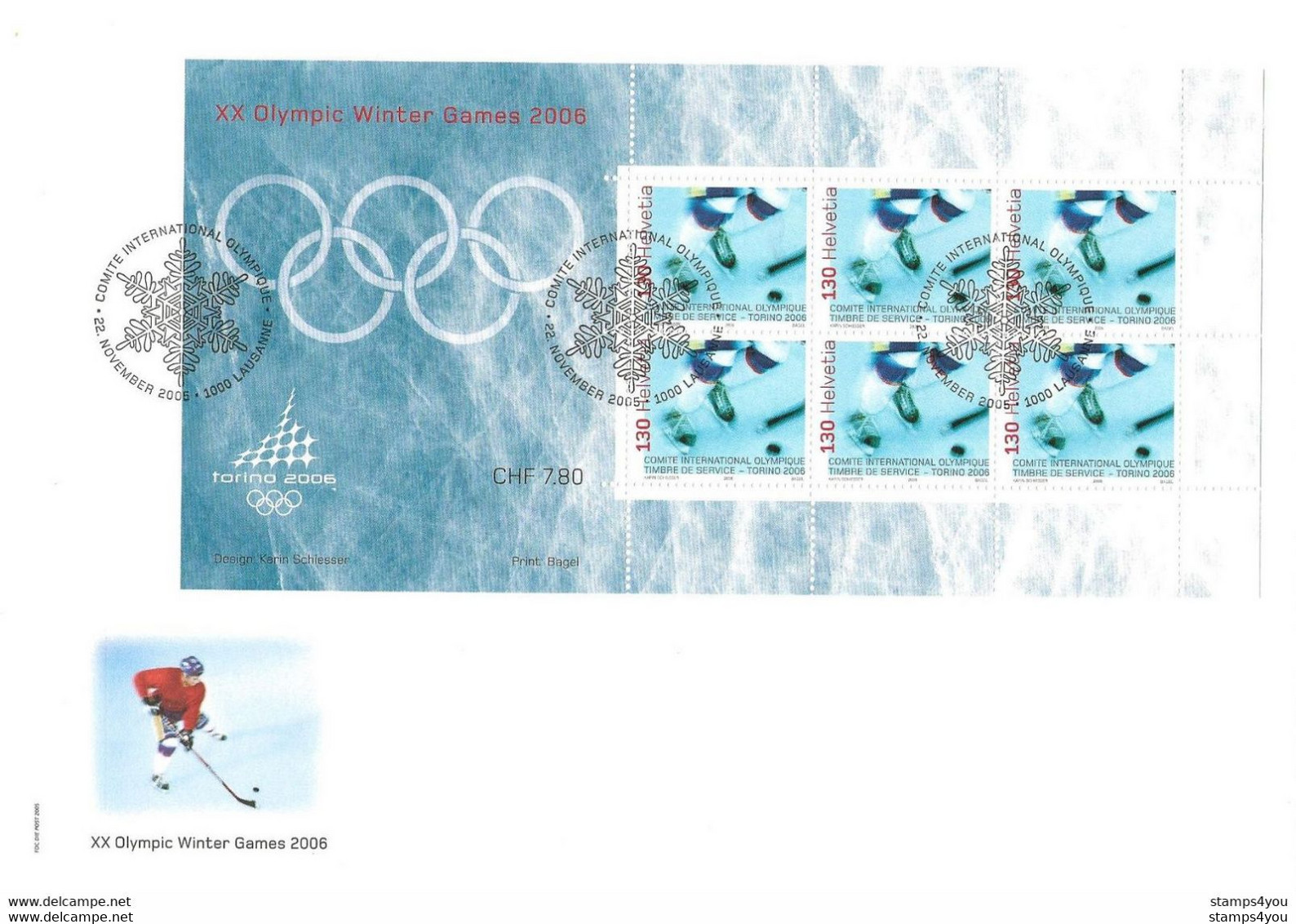 429 - 11 - Enveloppe Suisse Avec Feuillez JO 2006 - Hockey Sur Glace - Oblit Spéciale 1er Jour - Winter 2006: Torino