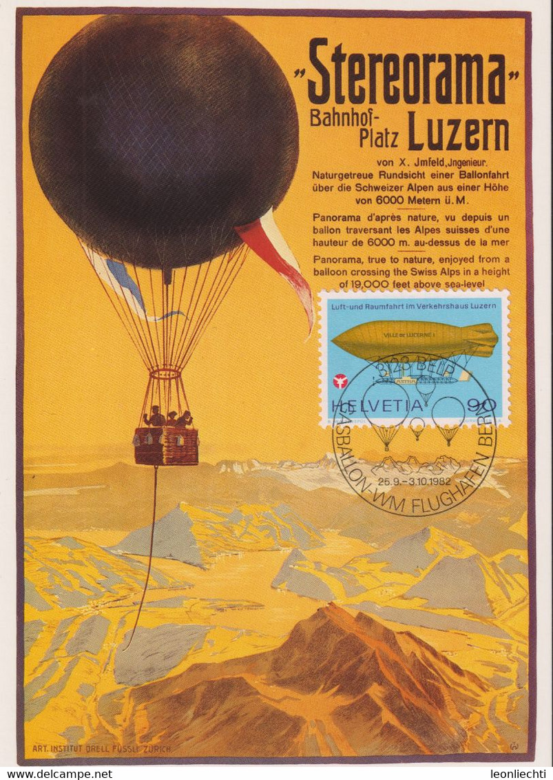 1982, Historisches Plakat,1/82, Stereorama Luzern, Gasballon WM Flughafen Bern-Belp,  Mi:CH 1049 / Zum:CH 564 - Montgolfières