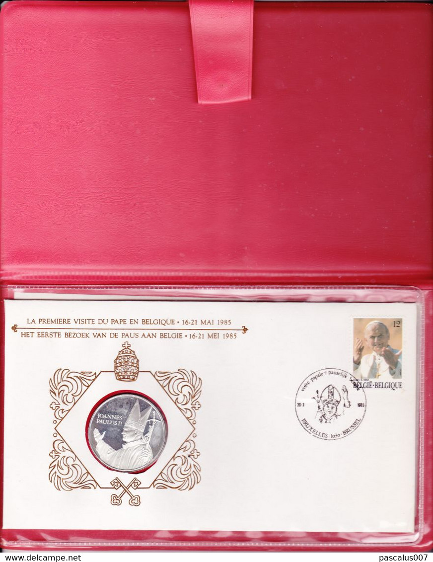 B01-412 Numisletter Pièce Argent De 30gr FDC 1ère Visite Papale Pape Jean-Paul II 30-03-1985 Bruxelles 1030 Brussel - Numisletter