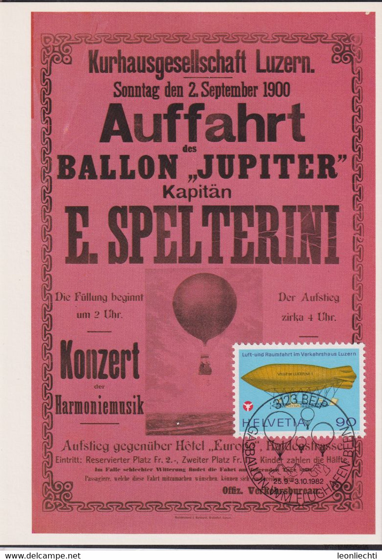 1982, Historisches Plakat, 2/82, Kurhausgesellschaft Luzern 2.9.1900 Auffahrt Ballon Jupiter,  Mi:CH 1049 / Zum:CH 564 - Montgolfières