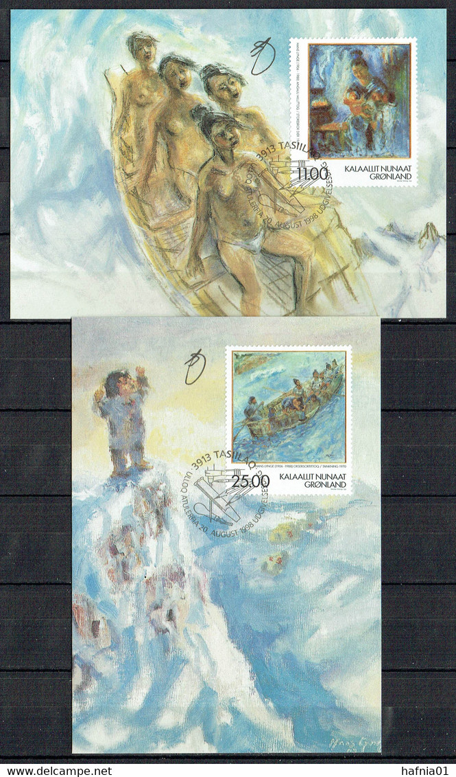 Greenland 1998. Hans Lynge: Paintings.  Michel  325 - 326  Maxi Cards. Signed. - Maximum Cards