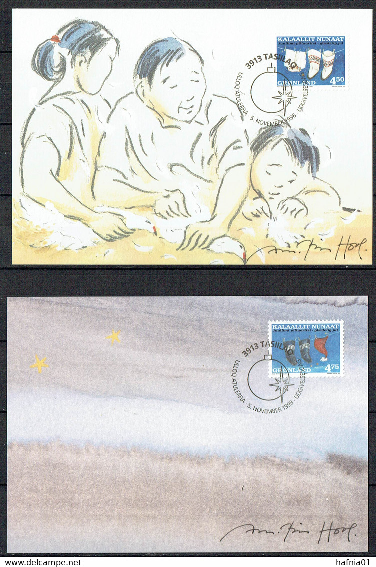 Greenland 1998. Christmas.  Michel  329y - 330y  Maxi Cards. Signed. - Maximumkaarten