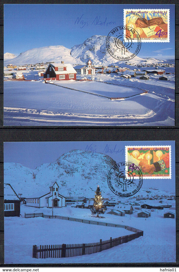 Greenland 1999.  Christmas. Michel 344 - 345  Maxi Cards. Signed. - Maximum Cards