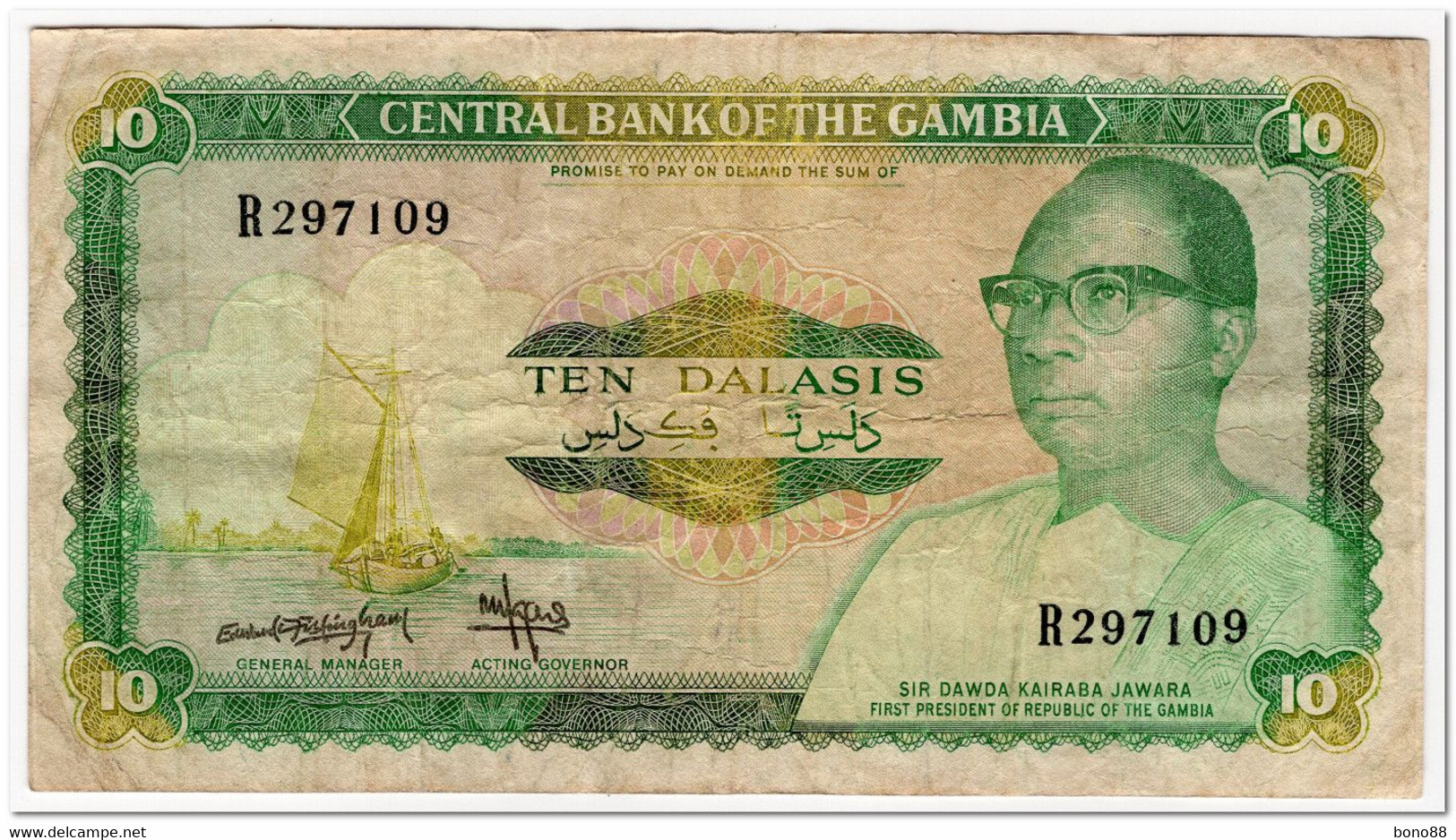 GAMBIA,10 DALASIS,1987-90,P.10b,F - Ghana