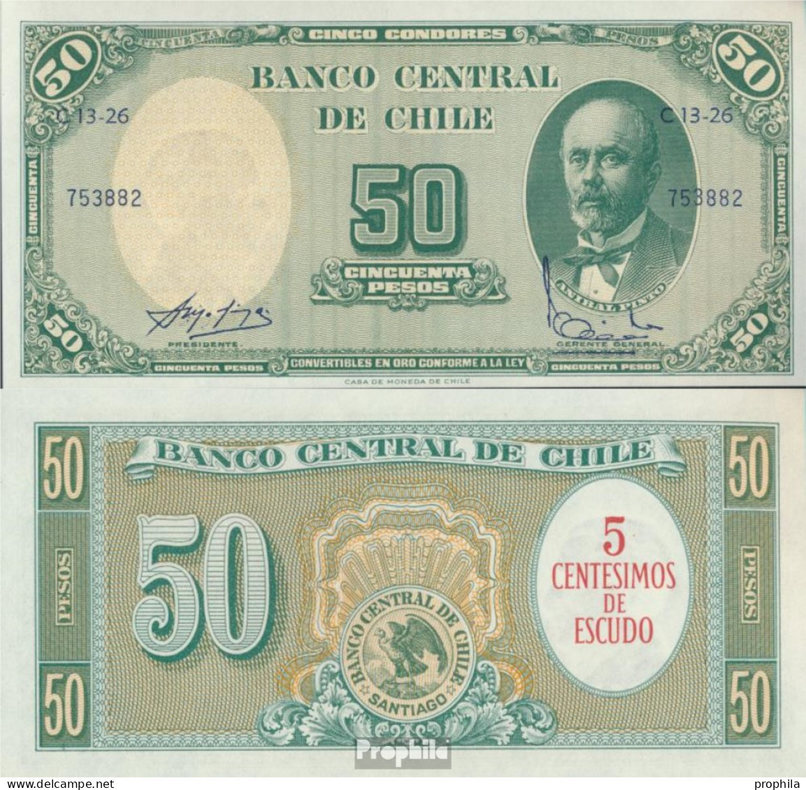 Chile Pick-Nr: 126 Bankfrisch 1960 5 Centesimos On 50 Pesos - Chili