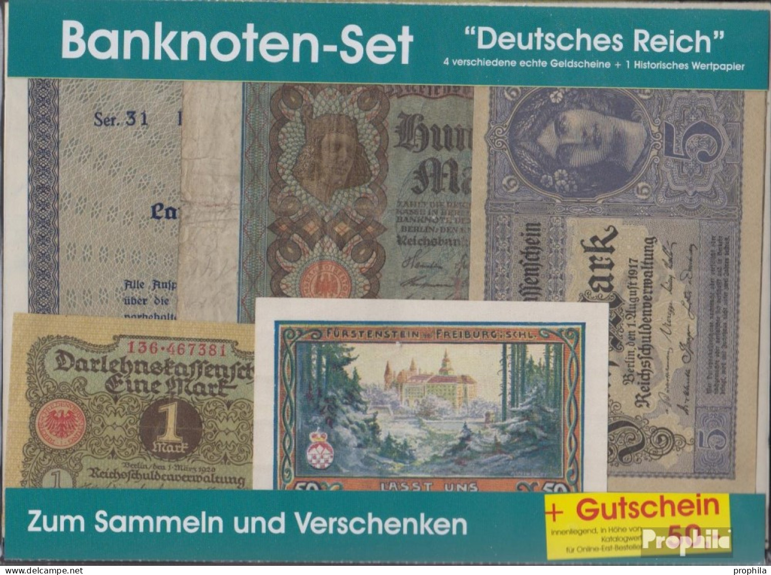 Deutsches Reich 4 Verschiedene Geldscheine + 1 Historisches Wertpapier - Autres & Non Classés