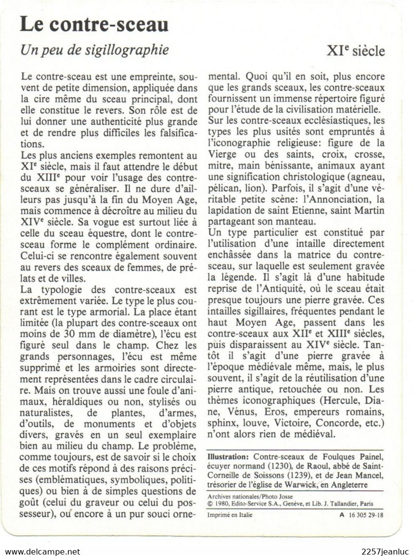 Illustration .Le  Contre Sceau De Foulques Painel écuyer Normand ( 1230 ) & Divers - Pièces écrasées (Elongated Coins)