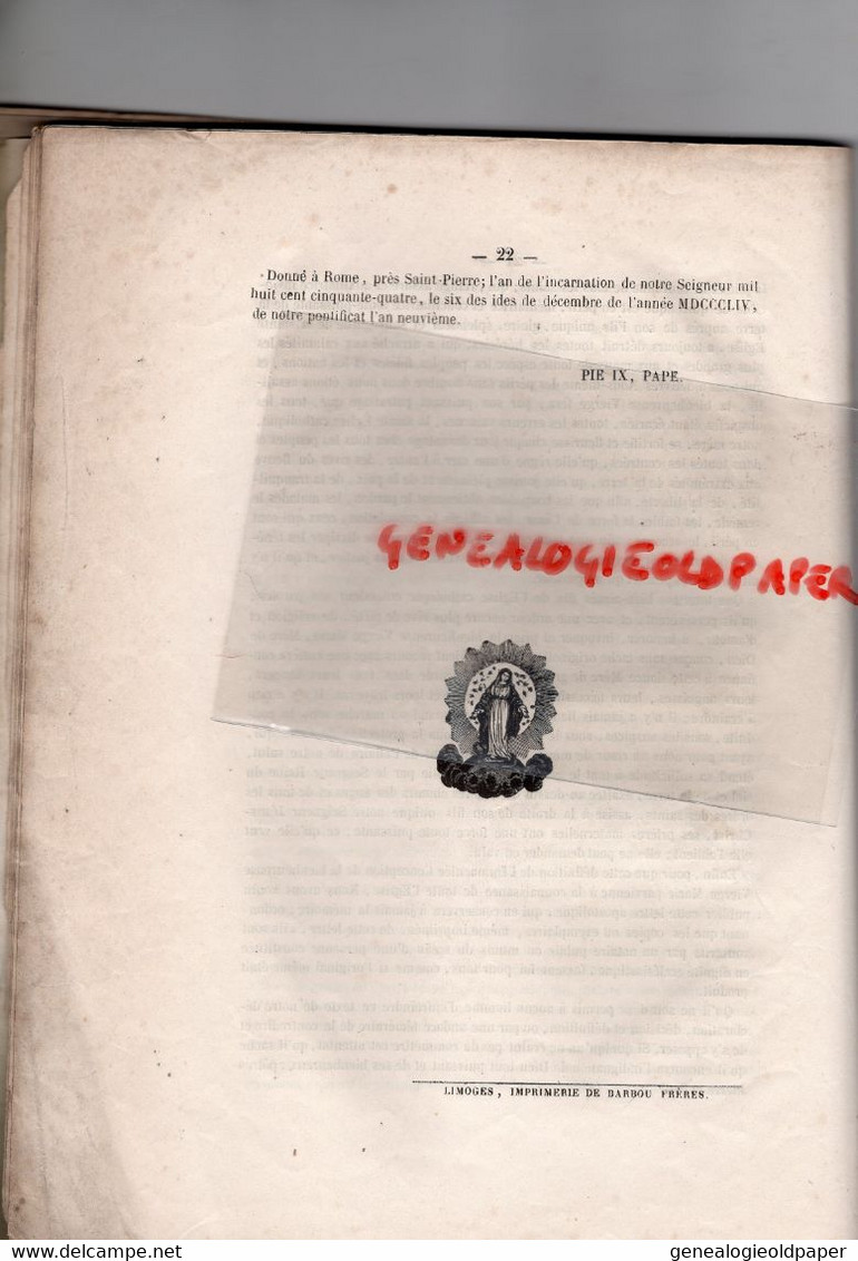 87-LIMOGES-RELIGION MANDEMENT EVEQUE BERNARD BUISSAS-PIE IX PAPE-LEON D' HERALDE MAIRE BONNAC LA COTE 1869-1874