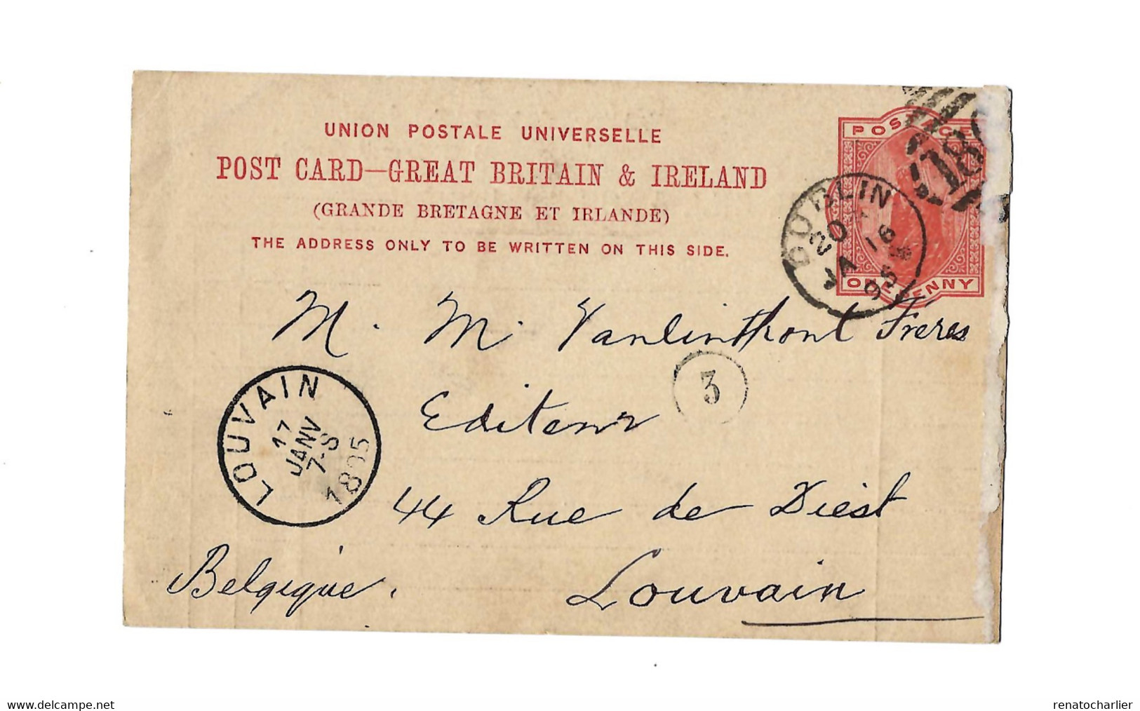 Entier Postal à 1 Penny.Expédié De Dublin à Louvain (Belgique) - Interi Postali