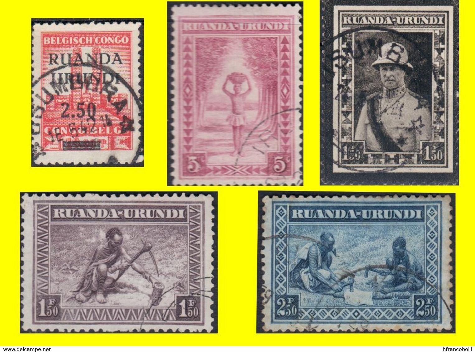 1934/1941 (°) RUANDA-URUNDI RU USED 111/145 + 107 + 120 SELECTION WITH NEUTRAL CANCELS ( X 5 Stamps ) - Usati