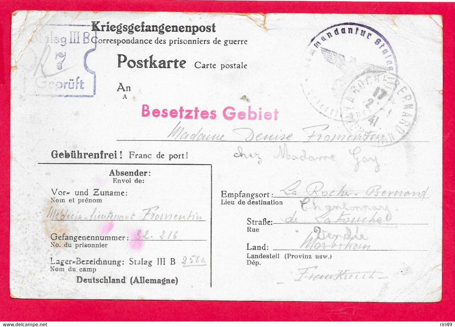 Cp Correspondance Prisonniers De Guerre  Besetztes Gebiet,  Stalag III B 256 A Voir Autres Scannes - Guerra 1939-45