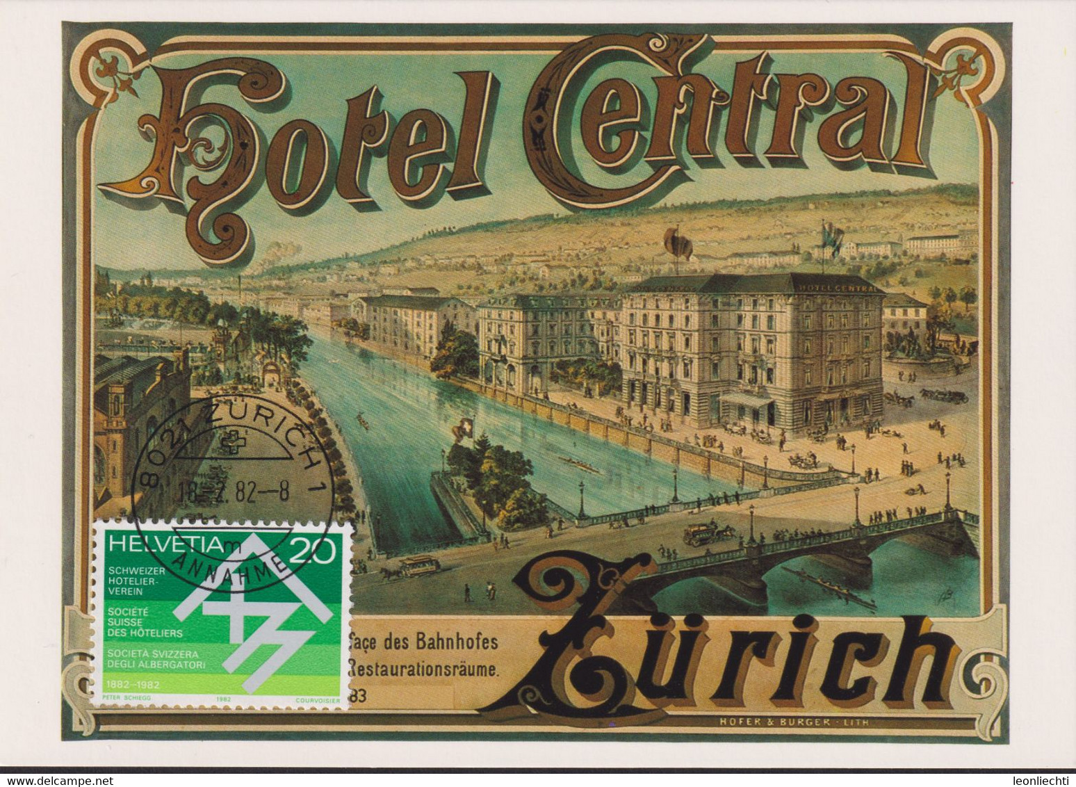 1982 Plakat Für Hotel Central Zürich 1883 ( Privatsammlung) (Hotel 8/82)  Mi:CH 1226 / Zum:CH 663 - Hotels & Restaurants