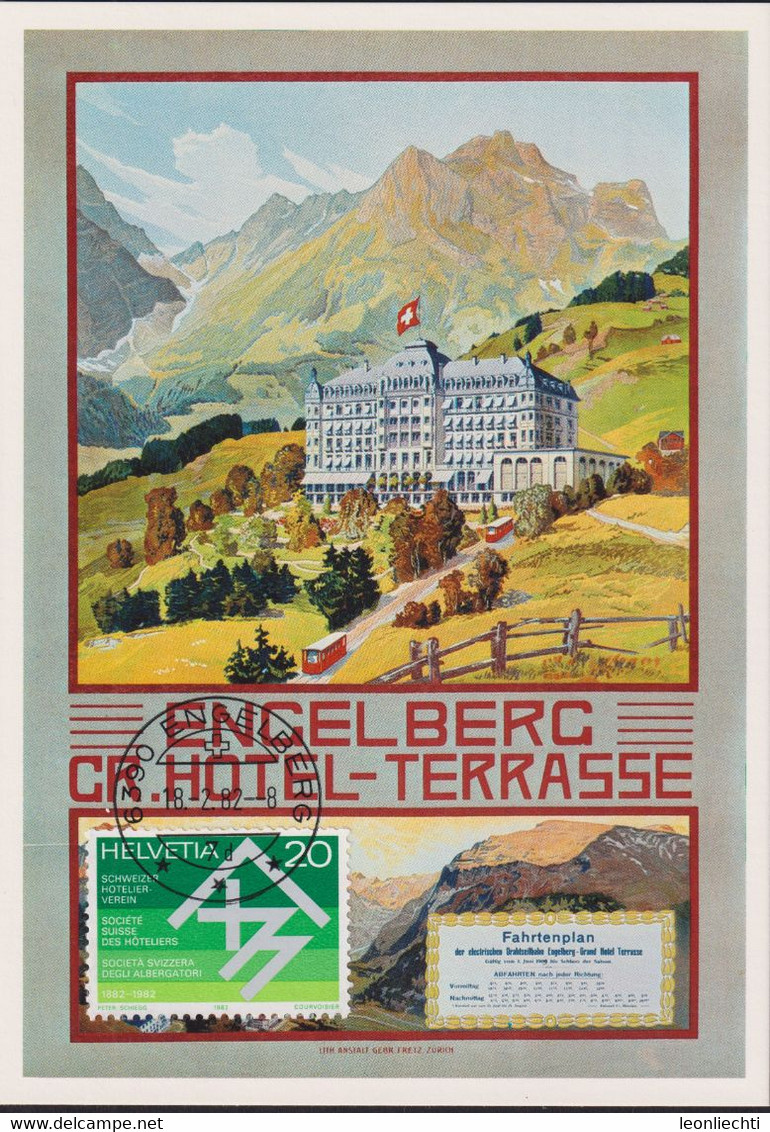 1982 Plakat Für Grand Hotel Terrasse Engelberg 1909 Mit Fahrplan  Drahtseilbahn  (Hotel 7/82)  Mi:CH 1226 / Zum:CH 663 - Hotels & Restaurants
