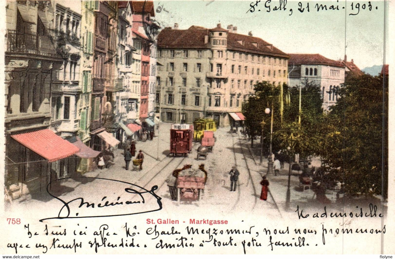 St Gallen - St Gall - Marktgass - Rue - Tram Tramway - 1903 - Suisse Switzerland - St. Gallen