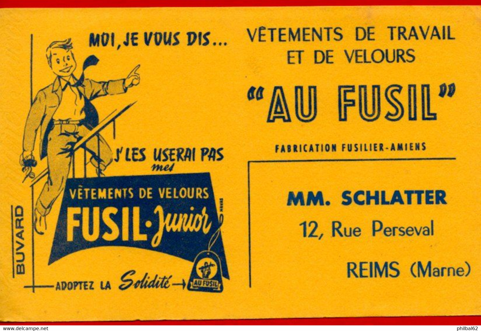 Buvard Habillement "Au Fusil", MM. Schlatter à Reims. - Kleding & Textiel