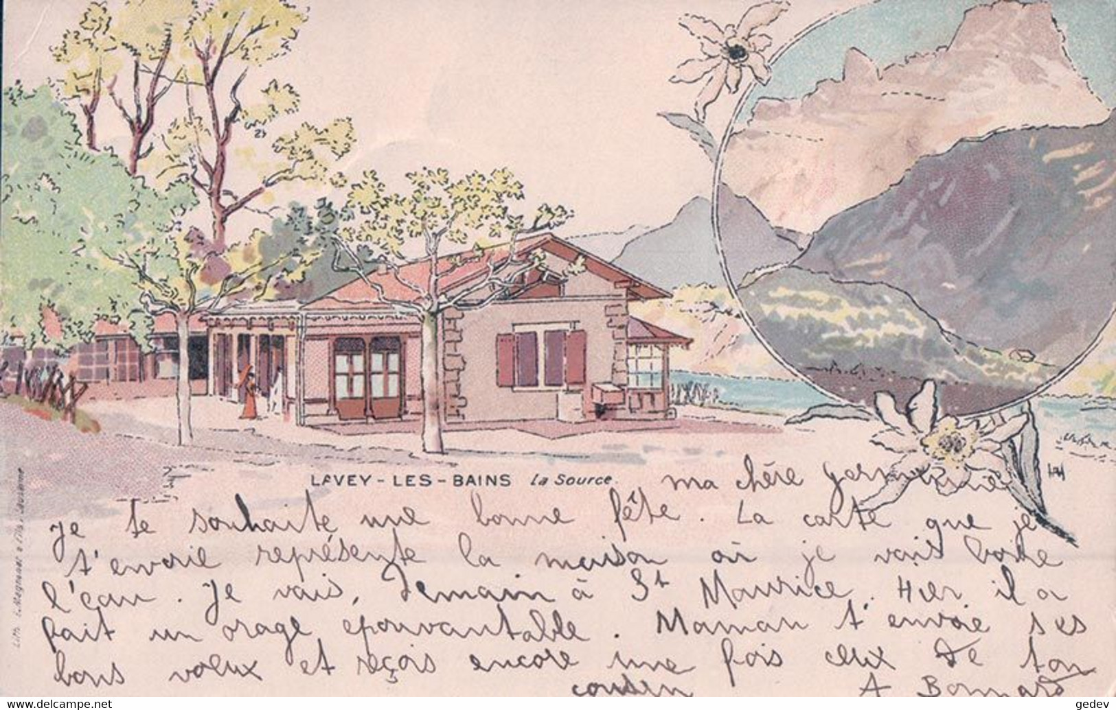 Lavey Les Bains VD, La Source, Illustrateur A. H., Litho (7.8.1899) Pli D'angle - Lavey