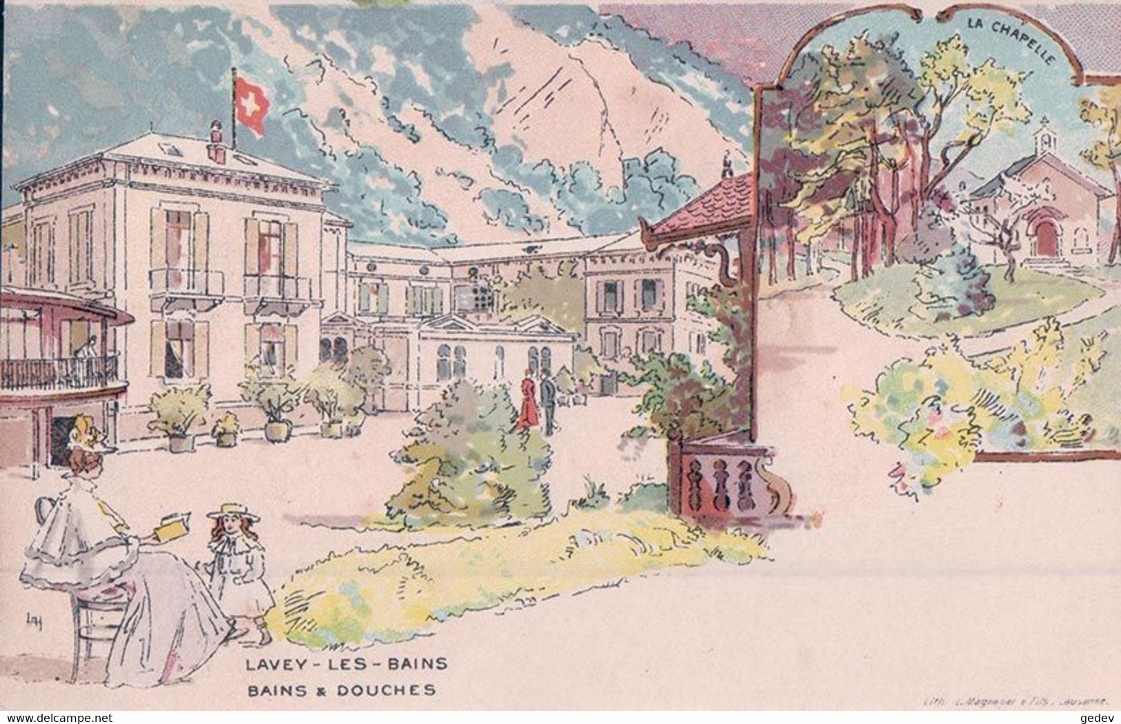 Lavey Les Bains VD, Bains Et Douches, Illustrateur A. H., Litho (322) - Lavey