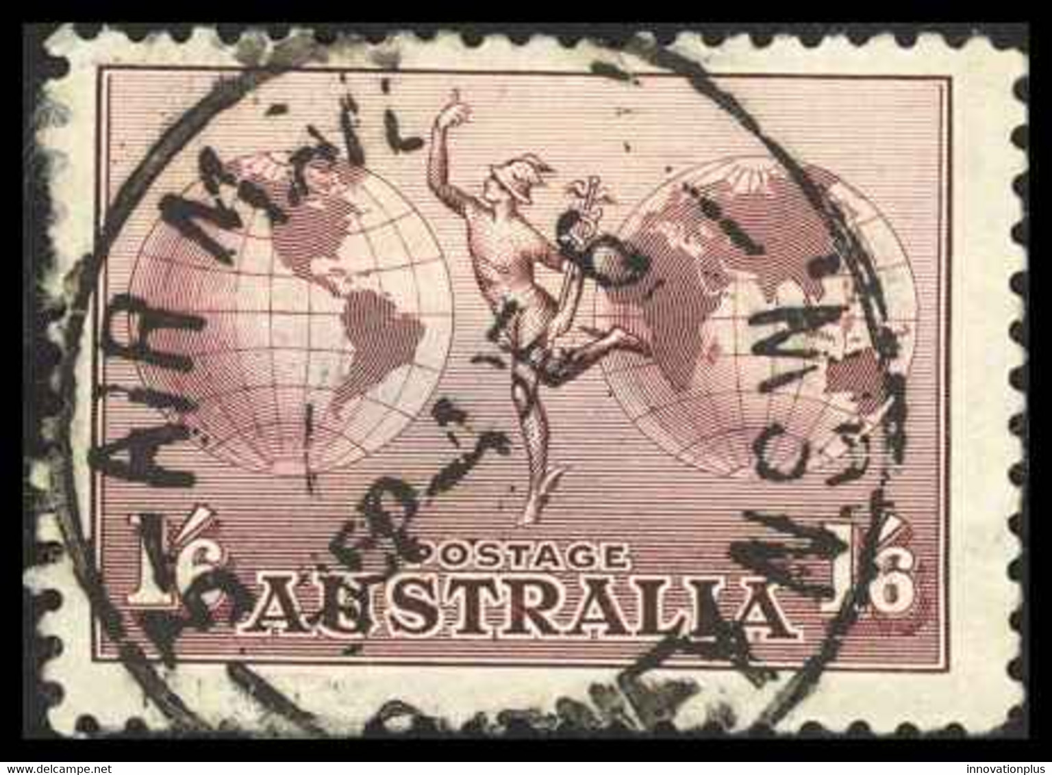 Australia Sc# C4 SG# 153 Used (c) 1934 1sh6p Mercury & Hemispheres Perf 11 - Oblitérés