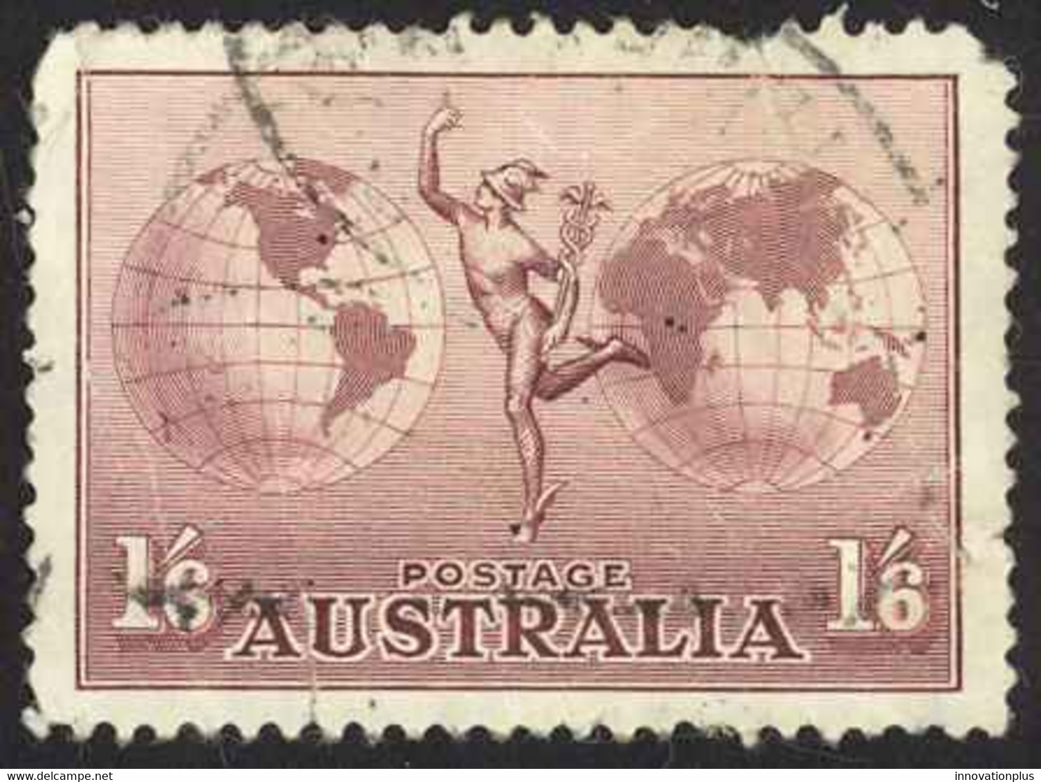 Australia Sc# C4 Cull (d) Bottom Rip 1934 1sh6p Mercury & Hemispheres Perf 11 - Oblitérés