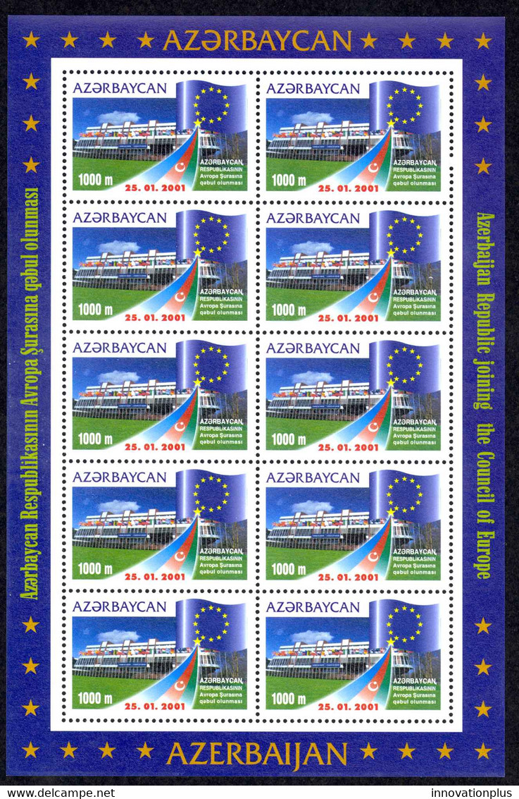 Azerbaijan Sc# 716 MNH Pane/10 2001 Admission To Council Of Europe - Azerbaïjan