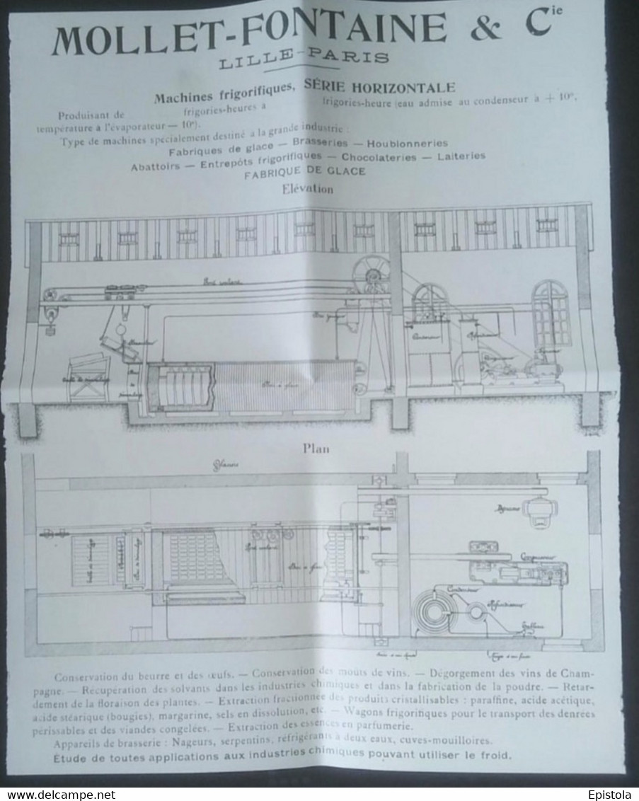 ► 1925 Plan MACHINE FRIGORIFIQUE Ets MOLLET FONTAINE & CIE (Lille Paris)   - Coupure De Presse Originale (Encadré Photo) - Maschinen