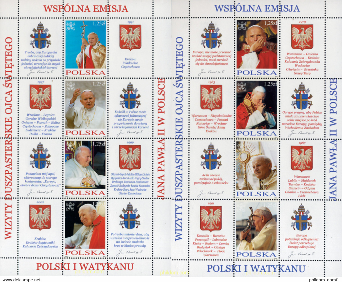 156974 MNH POLONIA 2004 VISITAS DEL PAPA JUAN PABLO II A POLONIA DEL 1979 A 2002 - Ohne Zuordnung