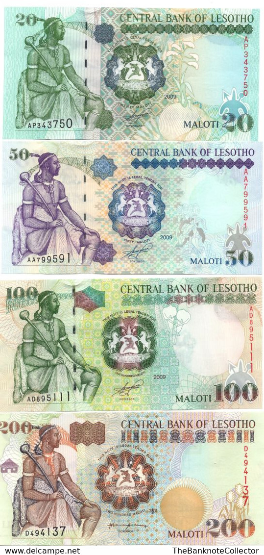 LESOTHO 20 50 100 And 200 Maloti 2009 4 BANKNOTES SET UNCIRCULATED - Lesotho