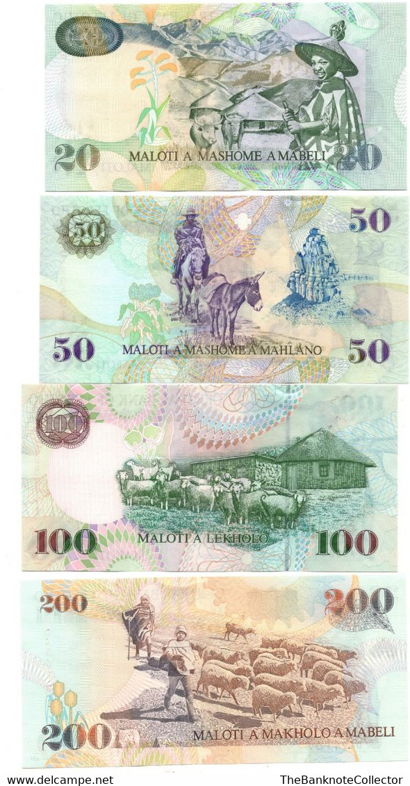 LESOTHO 20 50 100 And 200 Maloti 2009 4 BANKNOTES SET UNCIRCULATED - Lesotho