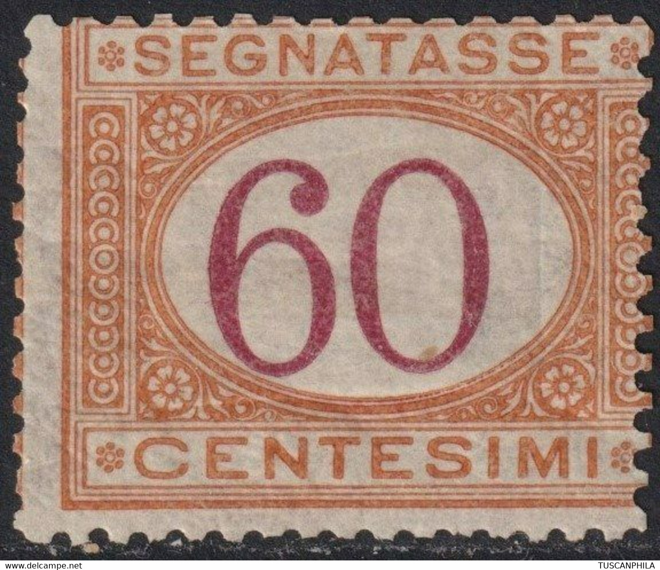 1870/74 - Segnatasse I^ Em. 60 C. Ocra E Carminio Nuovo Raro Periziato - Sassone N.10 - Taxe