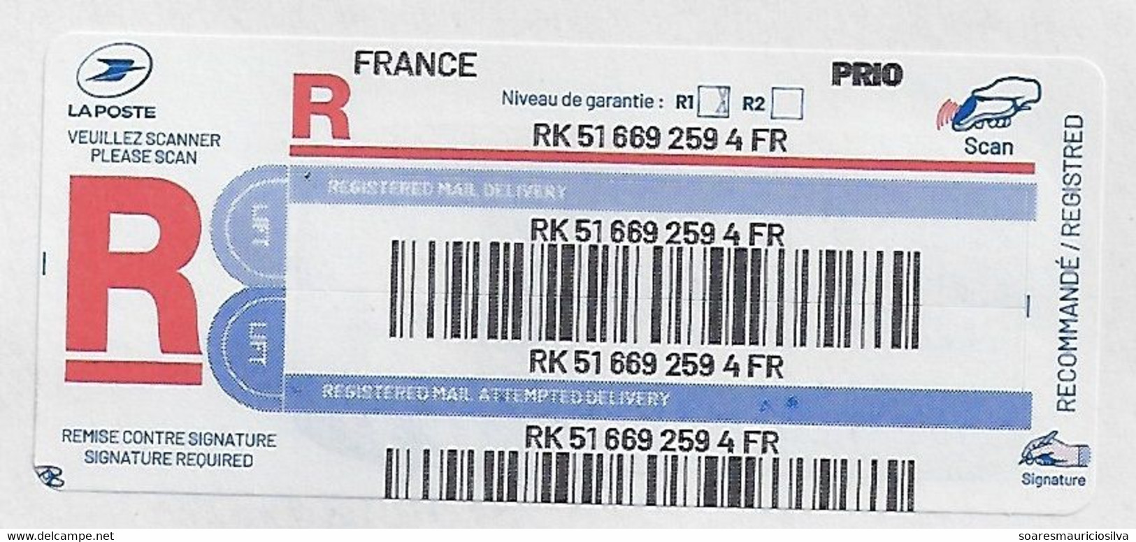 France 2023 Barcode Registered Cover Turckheim To Biguaçu Brazil Franking Label IP Datamatrix Code Electronic Sorting - Storia Postale