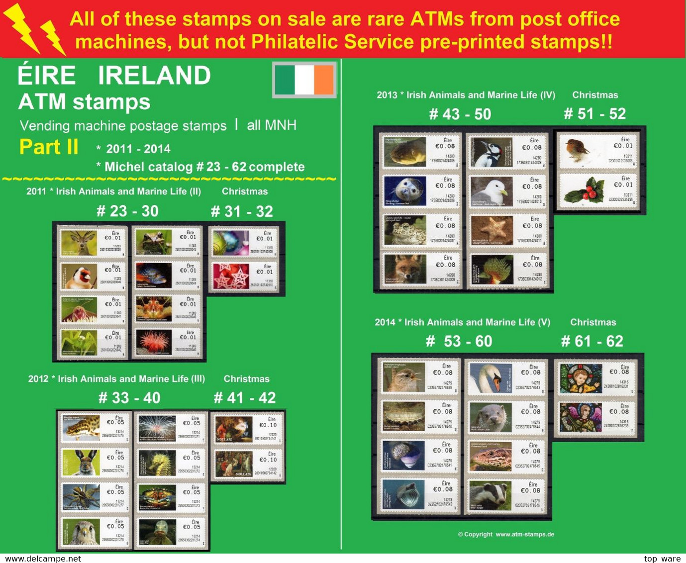EIRE Ireland ATM Stamps PART II * 2011-2014 MNH * Frama Klussendorf Soar Distributeur Vending Machine Kiosk - Vignettes D'affranchissement (Frama)