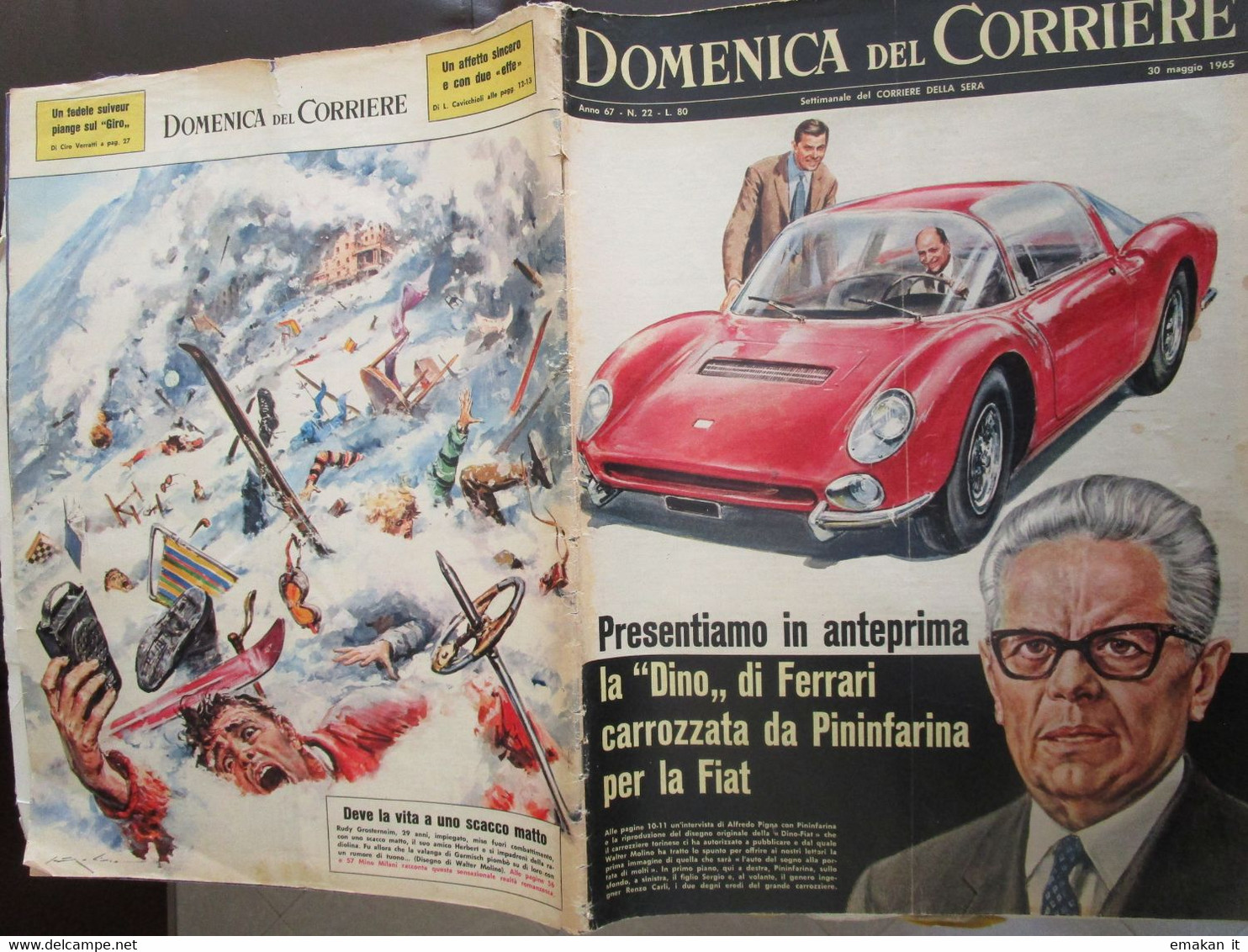 # DOMENICA DEL CORRIERE N 22 / 1965 FERRARI PININFARINA / TRANSATLANTICI /  REGINA ELISABETTA / PARTIGIANI PIAVE SOLIGO - First Editions