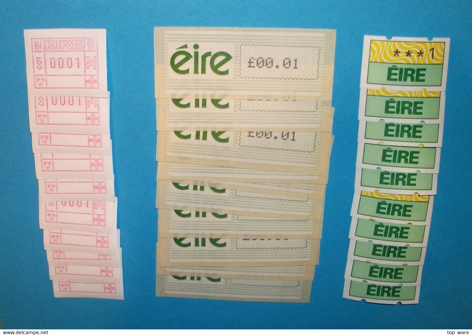 EIRE IRELAND ATM STAMPS / VENDING MACHINE TRIAL 1990 / TEN STAMPS EACH TYPE / Automatenmarken Distributeur - Franking Labels